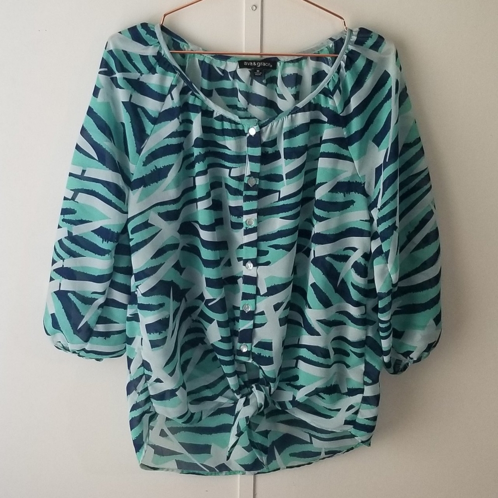 Ava & Grace Wild Print Button Blouse